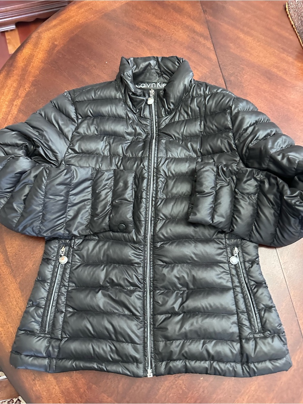 Calvin Klein Black Down Packable Lightweight Puffer Full Zip Jacket Coat